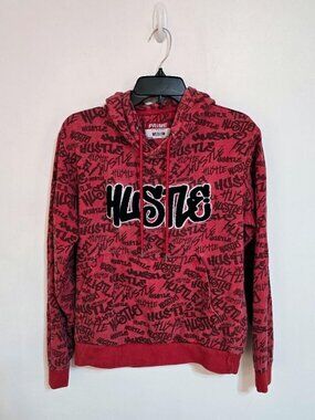 Hustle Graffiti Graphic Hoodie Boys M Red Black Prime Threads